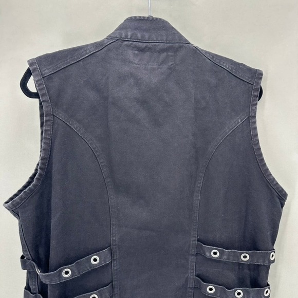 Vintage Tripp NYC Mens Biker Vest Black Zipper Metal Studded D-Ring Size L Punk - Picture 10 of 12